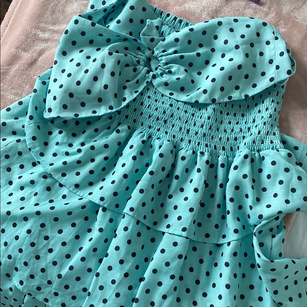 Teal Polka Dot 2 Piece with Bow